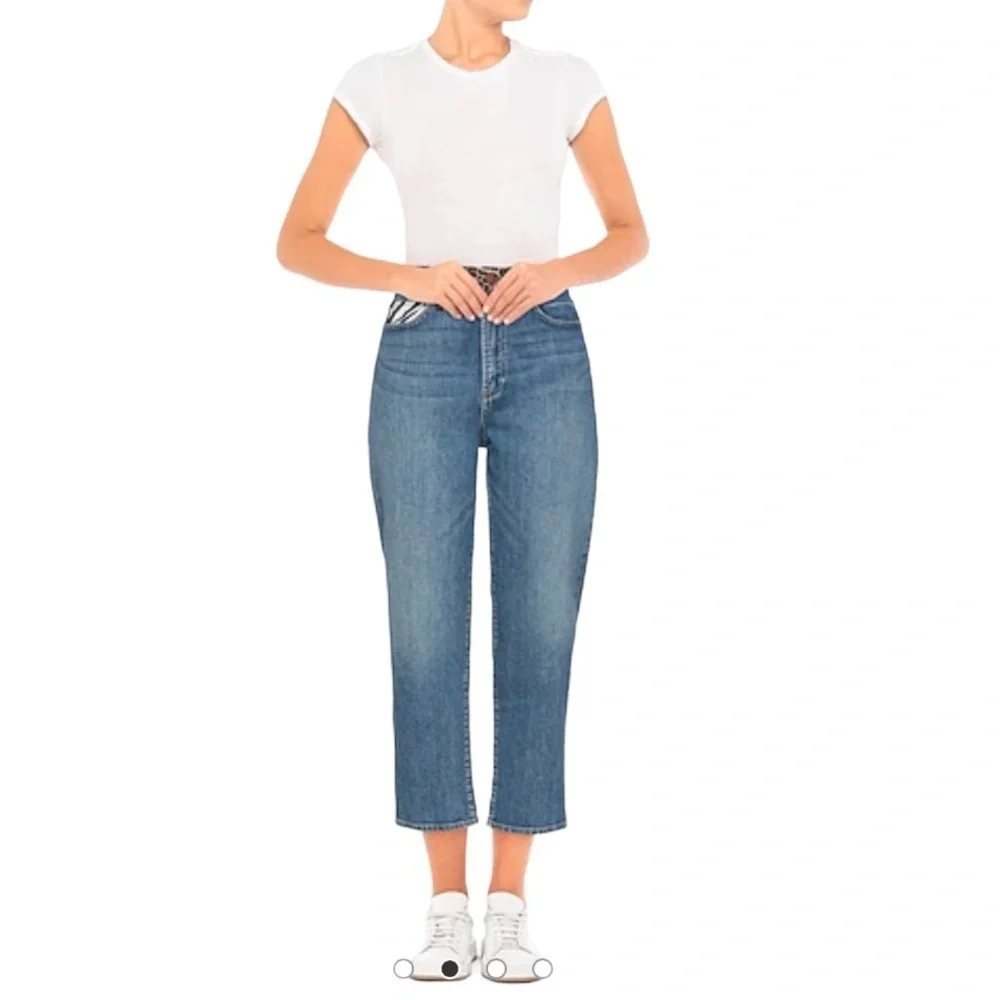 Alice + Olivia Amazing High Rise Girlfriend Slim Straight Animal Print Jeans 32 - Picture 1 of 16